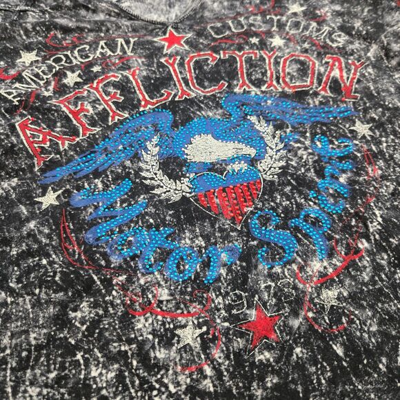 Y2K Affliction Womens M Bling Rhinestone Motor Sport American Customs t-shirt - Picture 5 of 9